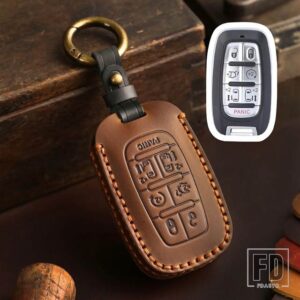 手作り革リモートキーカバーケースバッグ FOB シェルクライスラーパシフィカミニバン 2017 2018 2019 - 7 Buttons Brown