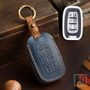 手作り革リモートキーカバーケースバッグ FOB シェルクライスラーパシフィカミニバン 2017 2018 2019 - 7 Buttons Blue