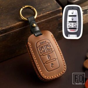 手作り革リモートキーカバーケースバッグ FOB シェルクライスラーパシフィカミニバン 2017 2018 2019 - 5 Buttons Brown