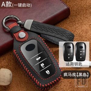トヨタ 革キーケースカバー CHR RAV4 オーリスアベンシスプリウスアイゴカムリカローラランドクルーザー 200 プラドクラウンキーフォブ - Black