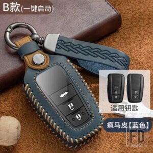 トヨタ 本革キーカバー カムリプリウスカローラ C-HR CHR RAV4 アバロンランドクルーザープラド 2018 2019 2020 リモート FOB - Blue