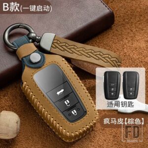 トヨタ 本革キーカバー カムリプリウスカローラ C-HR CHR RAV4 アバロンランドクルーザープラド 2018 2019 2020 リモート FOB - Brown