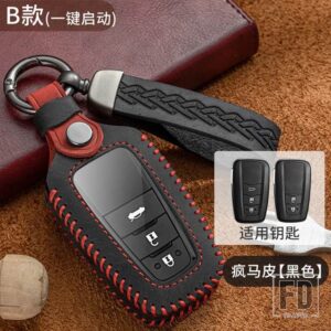 トヨタ 本革キーカバー カムリプリウスカローラ C-HR CHR RAV4 アバロンランドクルーザープラド 2018 2019 2020 リモート FOB - Black