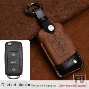 VW クレイジーホースレザーキーケース TAYRON LAVIDA SAGITAR ティグアン MAGOTAN パサートリモートカバーアクセサリー - D Brown