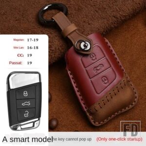 VW クレイジーホースレザーキーケース TAYRON LAVIDA SAGITAR ティグアン MAGOTAN パサートリモートカバーアクセサリー - A RED