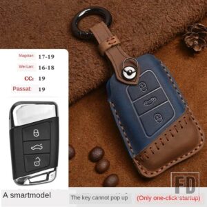 VW クレイジーホースレザーキーケース TAYRON LAVIDA SAGITAR ティグアン MAGOTAN パサートリモートカバーアクセサリー - A Blue