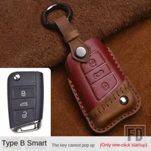 VW クレイジーホースレザーキーケース TAYRON LAVIDA SAGITAR ティグアン MAGOTAN パサートリモートカバーアクセサリー - B red