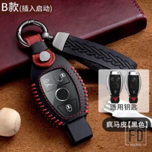 メルセデスベンツ 本革キーケースカバーシェル AMG W210 W211 W124 W202 W204 W205 W212 W176 カーアクセサリー - Black