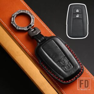 トヨタ 本革キーカバー カムリプリウスカローラ C-HR CHR RAV4 アバロンランドクルーザープラド 2018 2019 2020 リモート FOB - 2 Buttons Black C