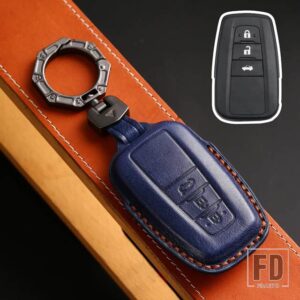 トヨタ 本革キーカバー カムリプリウスカローラ C-HR CHR RAV4 アバロンランドクルーザープラド 2018 2019 2020 リモート FOB - 3 Buttons Blue B