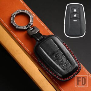 トヨタ 本革キーカバー カムリプリウスカローラ C-HR CHR RAV4 アバロンランドクルーザープラド 2018 2019 2020 リモート FOB - 3 Buttons Black B