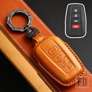 トヨタ 本革キーカバー カムリプリウスカローラ C-HR CHR RAV4 アバロンランドクルーザープラド 2018 2019 2020 リモート FOB - 4 Buttons Brown A