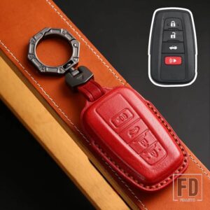 トヨタ 本革キーカバー カムリプリウスカローラ C-HR CHR RAV4 アバロンランドクルーザープラド 2018 2019 2020 リモート FOB - 4 Buttons Red A