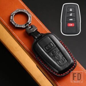 トヨタ 本革キーカバー カムリプリウスカローラ C-HR CHR RAV4 アバロンランドクルーザープラド 2018 2019 2020 リモート FOB - 4 Buttons Black A