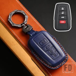 トヨタ 本革キーカバー カムリプリウスカローラ C-HR CHR RAV4 アバロンランドクルーザープラド 2018 2019 2020 リモート FOB - 4 Buttons Blue A