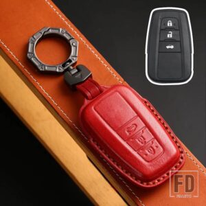 トヨタ 本革キーカバー カムリプリウスカローラ C-HR CHR RAV4 アバロンランドクルーザープラド 2018 2019 2020 リモート FOB - 3 Buttons Red B