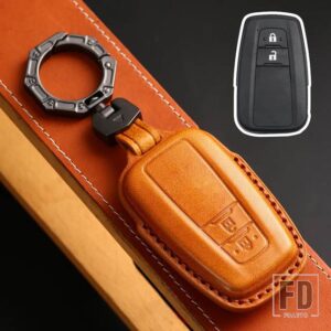 トヨタ 本革キーカバー カムリプリウスカローラ C-HR CHR RAV4 アバロンランドクルーザープラド 2018 2019 2020 リモート FOB - 2 Buttons Brown C