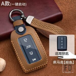 革キーケースカバー FOB 2021 タンク 300 タンク 500 リングキーホルダーカーアクセサリープロテクター - Brown