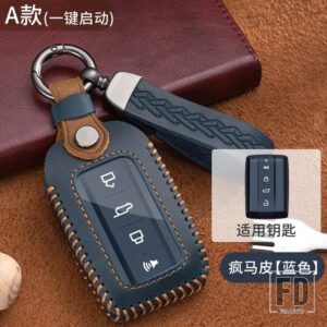 革キーケースカバー FOB 2021 タンク 300 タンク 500 リングキーホルダーカーアクセサリープロテクター - Blue