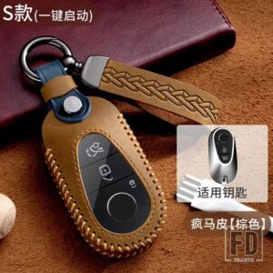 レザーキーケースベンツ 2021 C /Sクラス W223 W206 S350L S400L S450L S500L プロテクターキーホルダーキーカバー - Brown
