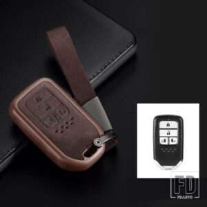 ホンダ TPU + レザーキーレスキーケースカバー ステップワゴンオデッセイフリードエリシオン MPV シビックアコードパイロット CRV 2015-2018 - E-brown