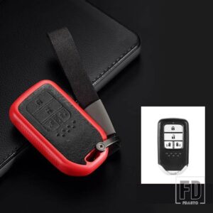 ホンダ TPU + レザーキーレスキーケースカバー ステップワゴンオデッセイフリードエリシオン MPV シビックアコードパイロット CRV 2015-2018 - E-red