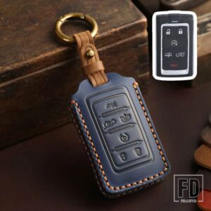 ジープ 革キーケースカバーワゴニア 2021-2022 グランドチェロキー L 2020-23 キーホルダーカーアクセサリー - 6 Buttons Blue