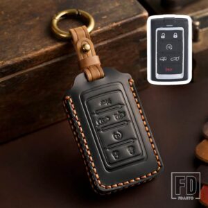 ジープ 革キーケースカバーワゴニア 2021-2022 グランドチェロキー L 2020-23 キーホルダーカーアクセサリー - 6 Buttons Black