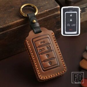 ジープ 革キーケースカバーワゴニア 2021-2022 グランドチェロキー L 2020-23 キーホルダーカーアクセサリー - 5 Buttons Brown