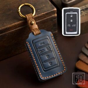ジープ 革キーケースカバーワゴニア 2021-2022 グランドチェロキー L 2020-23 キーホルダーカーアクセサリー - 5 Buttons Blue