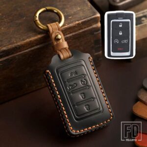 ジープ 革キーケースカバーワゴニア 2021-2022 グランドチェロキー L 2020-23 キーホルダーカーアクセサリー - 5 Buttons Black