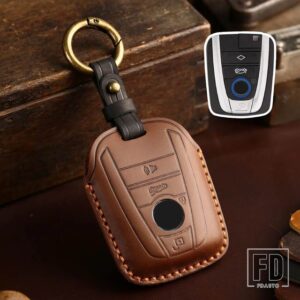 BMW 手作り革キーケースカバー I3 I8 シリーズキーシェルキーホルダーリング自動 2018 - Brown