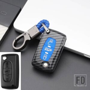 シトロエン プジョー カーボン ABS キーケースカバー 107 206 207 208 306 307 308 407 408 508 RCZ C2 C3 C4 C5 3ボタン - carbon blue