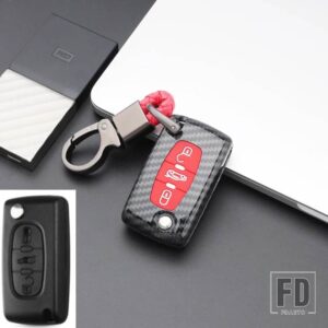 シトロエン プジョー カーボン ABS キーケースカバー 107 206 207 208 306 307 308 407 408 508 RCZ C2 C3 C4 C5 3ボタン - Carbon Red