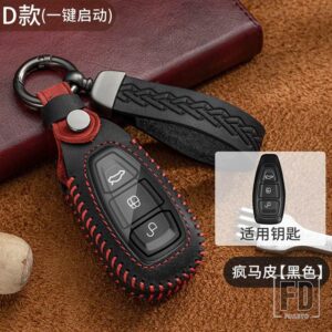 フォード 本革リモートキーカバーケースフォーカス 3 4 ST モンデオ MK3 MK4 フィエスタフュージョンクーガ 2013 2014 2015 2017 2018 - Black
