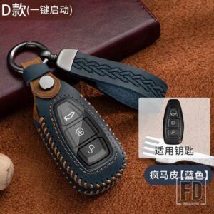 フォード 本革リモートキーカバーケースフォーカス 3 4 ST モンデオ MK3 MK4 フィエスタフュージョンクーガ 2013 2014 2015 2017 2018 - Blue