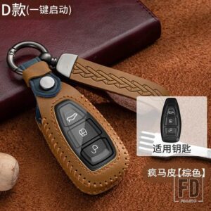 フォード 本革リモートキーカバーケースフォーカス 3 4 ST モンデオ MK3 MK4 フィエスタフュージョンクーガ 2013 2014 2015 2017 2018 - Brown
