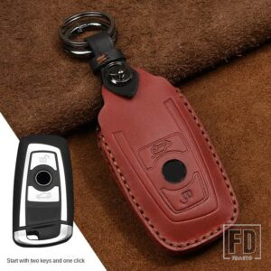 BMW クレイジーホース革キーケース F20 F30 F10 F18 F22 F01 X3 X4 F06 F02 M3 M5 キーホルダーリモコンシェルカバー - 2 Button Red