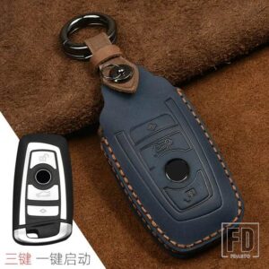 BMW クレイジーホース革キーケース F20 F30 F10 F18 F22 F01 X3 X4 F06 F02 M3 M5 キーホルダーリモコンシェルカバー - 3 Button Blue