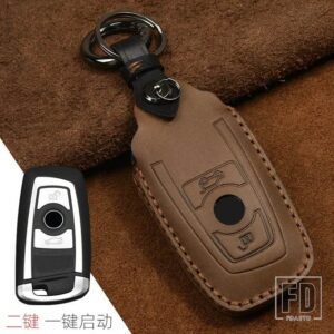 BMW クレイジーホース革キーケース F20 F30 F10 F18 F22 F01 X3 X4 F06 F02 M3 M5 キーホルダーリモコンシェルカバー - 2 Button Brown