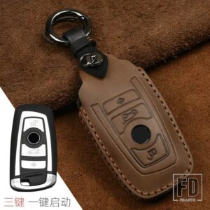 BMW クレイジーホース革キーケース F20 F30 F10 F18 F22 F01 X3 X4 F06 F02 M3 M5 キーホルダーリモコンシェルカバー - 3 Button Brown