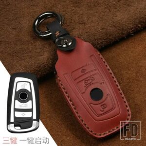 BMW クレイジーホース革キーケース F20 F30 F10 F18 F22 F01 X3 X4 F06 F02 M3 M5 キーホルダーリモコンシェルカバー - 3 Button Red