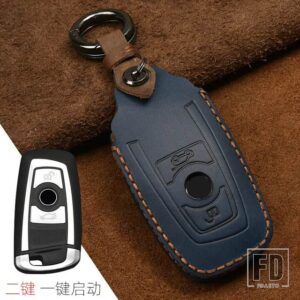 BMW クレイジーホース革キーケース F20 F30 F10 F18 F22 F01 X3 X4 F06 F02 M3 M5 キーホルダーリモコンシェルカバー - 2 Button Blue
