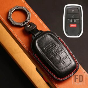 トヨタ 5 6 ボタン手作り革キー FOB ケースカバー シエナ 2021 2022 キーホルダーカーアクセサリー - 5 Buttons Black A