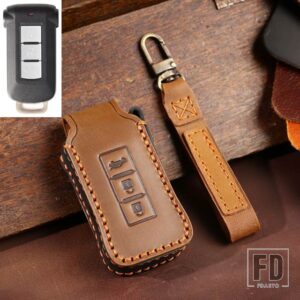 三菱 革キーカバーケース デリカ D5 アウトランダー 2014 パジェロデリカキーチェーンカーアクセサリーバッグ - Brown