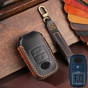 トヨタ ダイハツ 2 3ボタン革キーカバーケーススキンシェルホルダー RAIZE ロッキー FOB キーホルダーアクセサリー - 3 Buttons Black