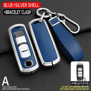 マツダ 2 3 4ボタン 合金キーケースカバーアテンザアクセラ 2 3 6 デミオ 2018 2019 2020 CX-5 CX5 CX-3 CX7 CX-9 CX30 - Silver Blue