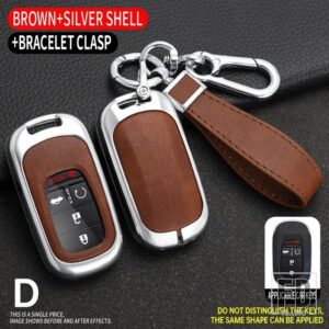 ホンダ シビックアコード HR-V CR-V CRV 2022 2023 5ボタン自動シェル FOB ホルダー合金キーケースカバーキーホルダーアクセサリー - Silver Brown
