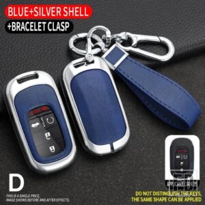 ホンダ シビックアコード HR-V CR-V CRV 2022 2023 5ボタン自動シェル FOB ホルダー合金キーケースカバーキーホルダーアクセサリー - Silver Blue