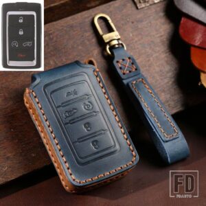 ジープ 3/5/6 ボタン革キーケーススマートリモートキーカバーグランドチェロキーワゴニア 2021 2022 アクセサリー - 5 Btn Blue